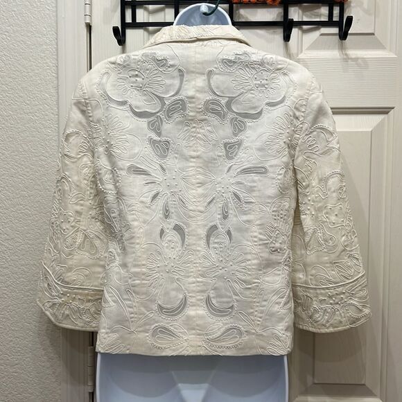 Lafayette 148 Jacket Elegant White Embroidered Women's Size 6 Embroidered Beaded - Picture 6 of 12